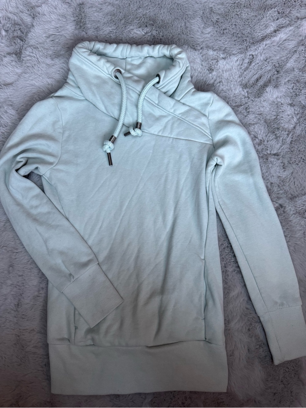 Women’s Ice Blue Cozy Funnel Neck Drawstring Sweater